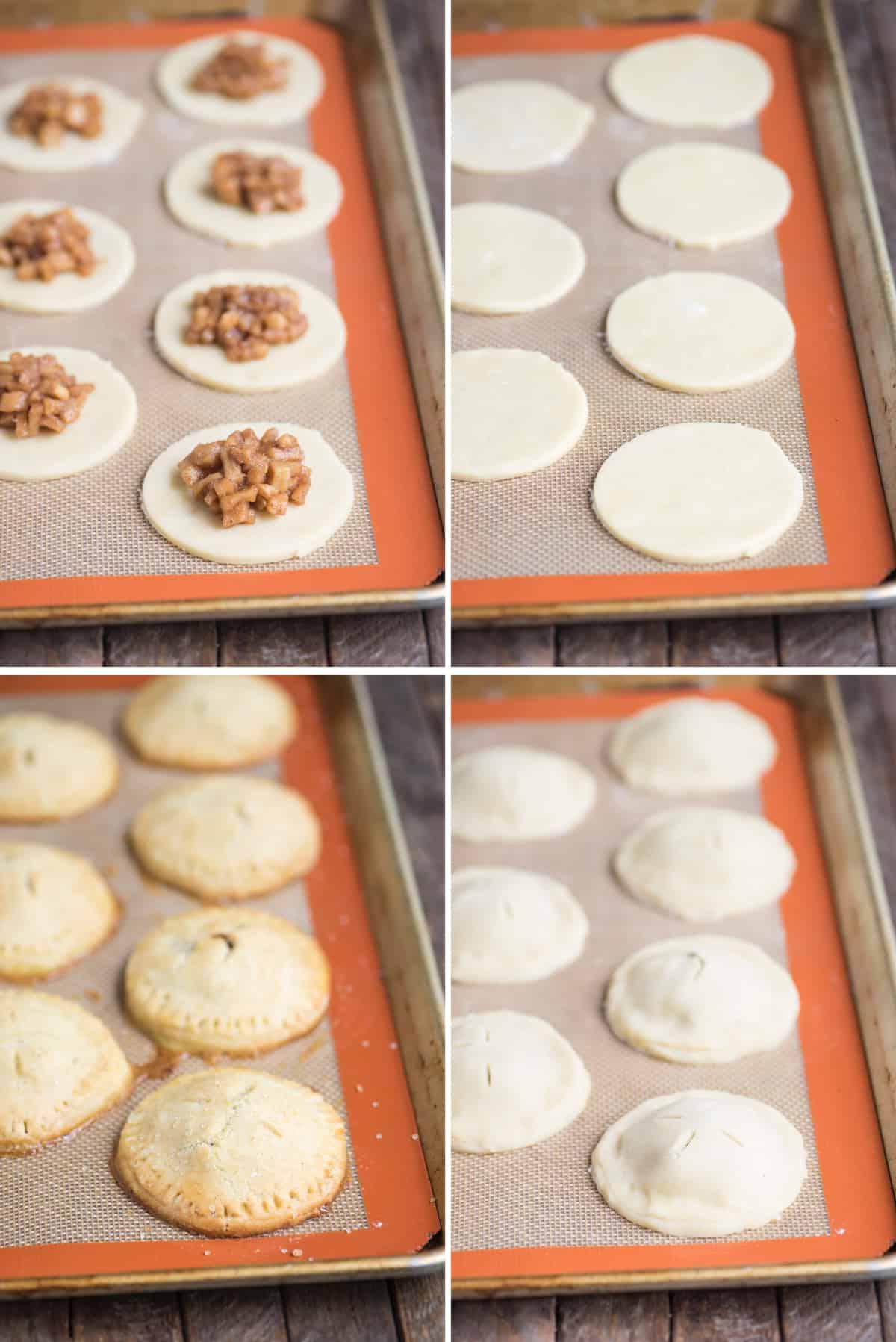 Le tortine di mele fatte in casa sono un ottimo dessert alle mele da preparare in qualsiasi momento dell'anno. Guarda il video rapido passo dopo passo per imparare a fare queste mini torte di mele. #tortinedimele #minitorte #tortadimele #dolcettiallemele Immagine collage su come assemblare le tortine di mele