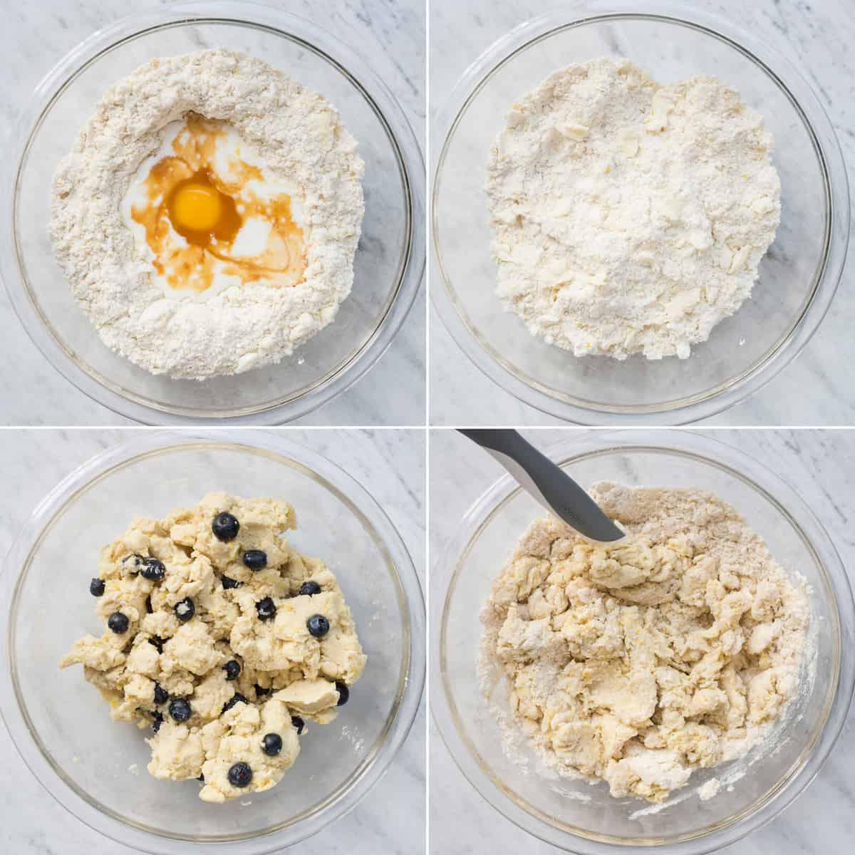 I Migliori Scones al Limone e Mirtilli 6 Collage di immagini su come preparare l'impasto per scones al limone e mirtilli