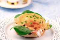 Prosciutto Eggs Benedict Crowned with Artichoke and Red Pepper Hollandaise
