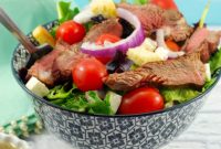 Moxie’s Inspired Grilled Steak Salad Feta and Zesty Clamato Drizzle