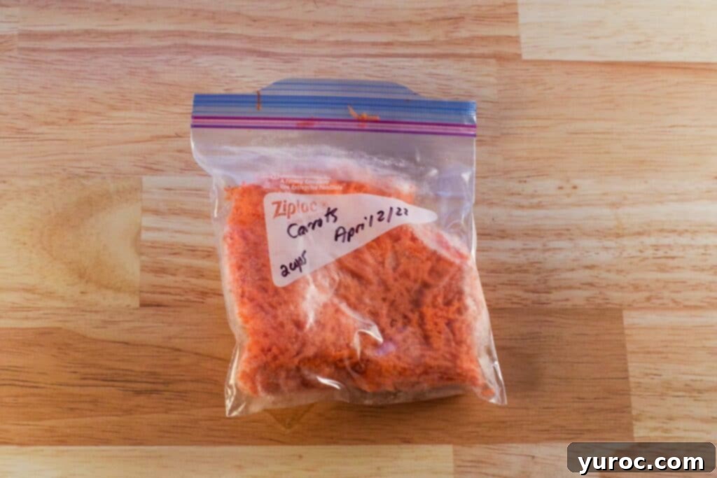 Award-winning Shredded Carrot Chowder 8 carrots shredded and frozen in Ziplock bag