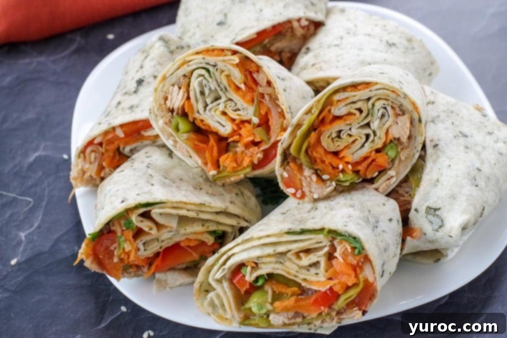 leftover turkey wraps, sliced and piled on a serving plate