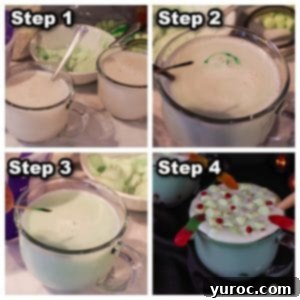 collage of 4 photos of instructions on how to make Halloween Hot chocolate