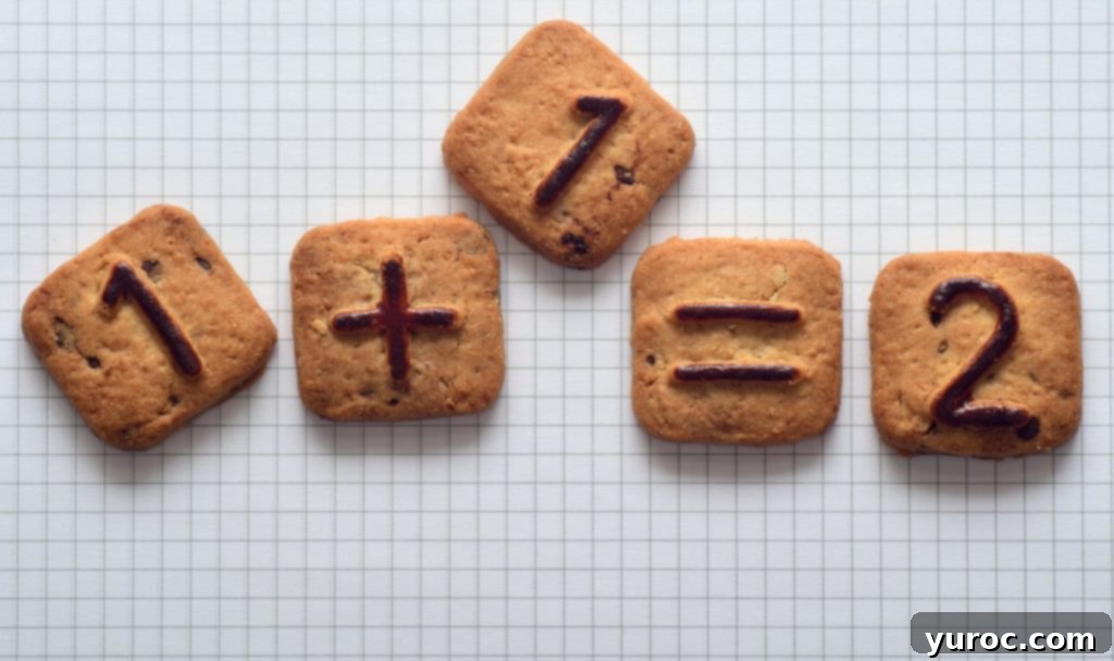 1+1 = 2 written on crackers