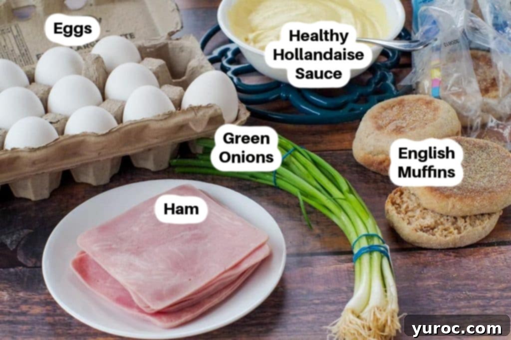 Ingredients in healthy eggs benedict, labelled.