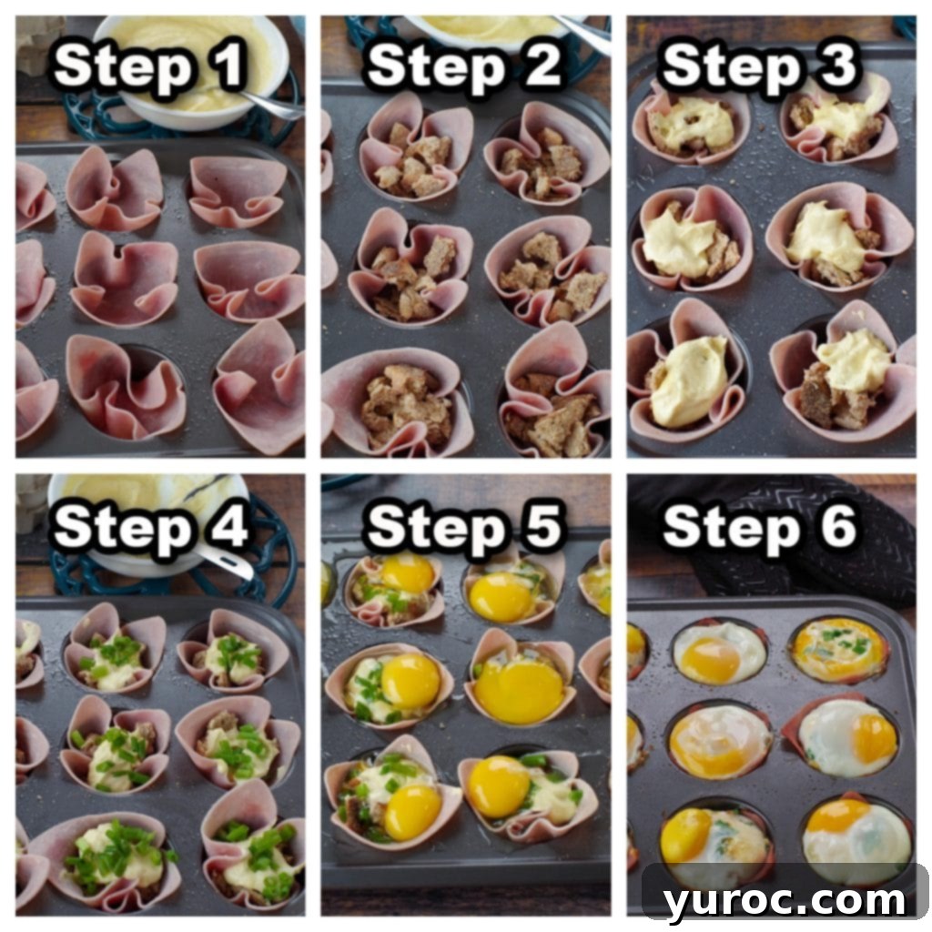 collage of 6 photos of how to make healthy eggs benedict