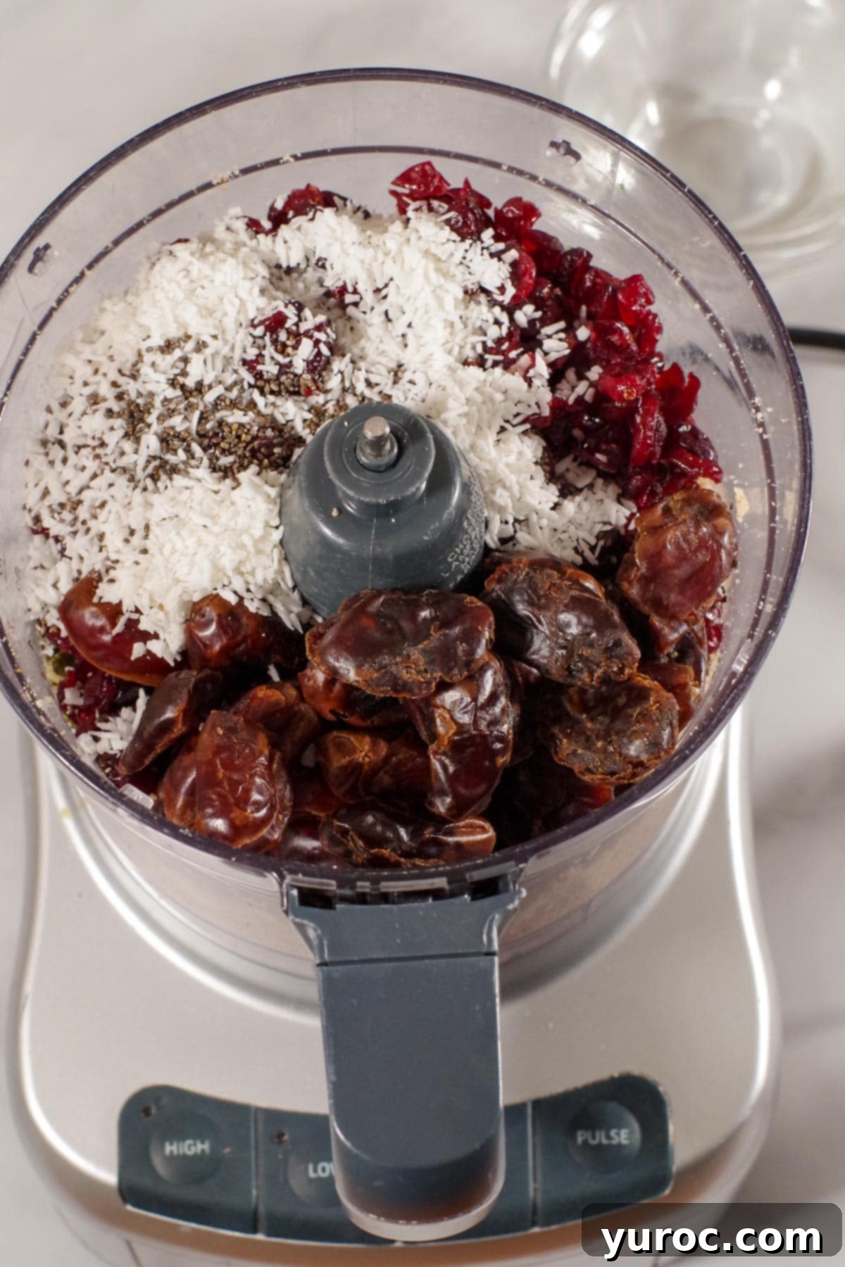 all ingredients for energy bars in food processor