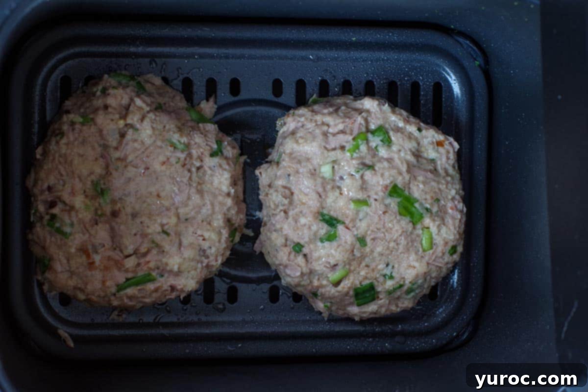raw tuna burgers in air fryer drawer
