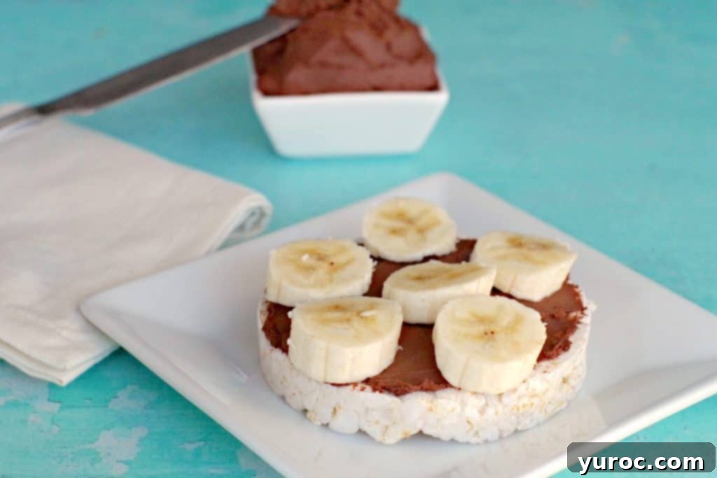 45 Effortless Tips for Boosting Your Produce Intake 13 rice cake with chocolate cream cheese and bananas