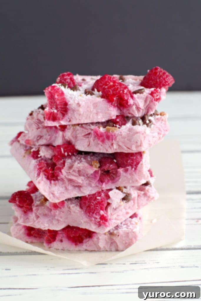 45 Effortless Tips for Boosting Your Produce Intake 21 pieces of frozen yogurt bark stacked