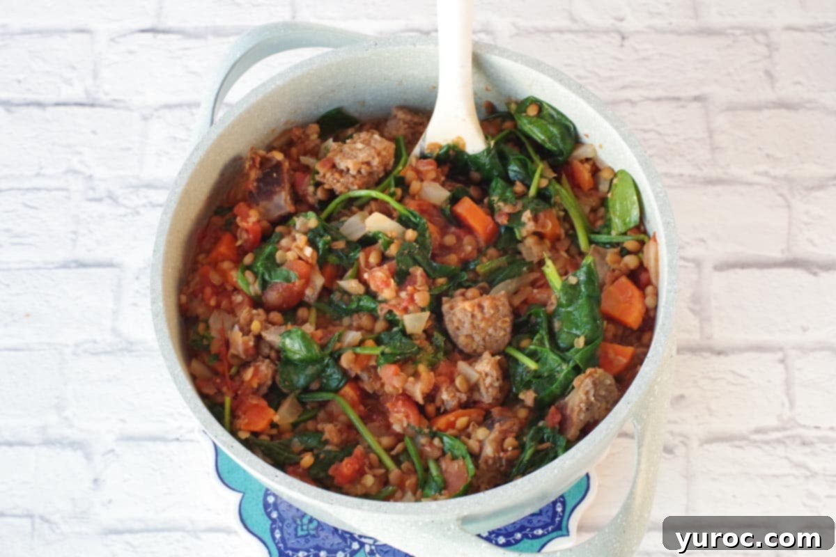 all sausage added to pot and heated until wilted