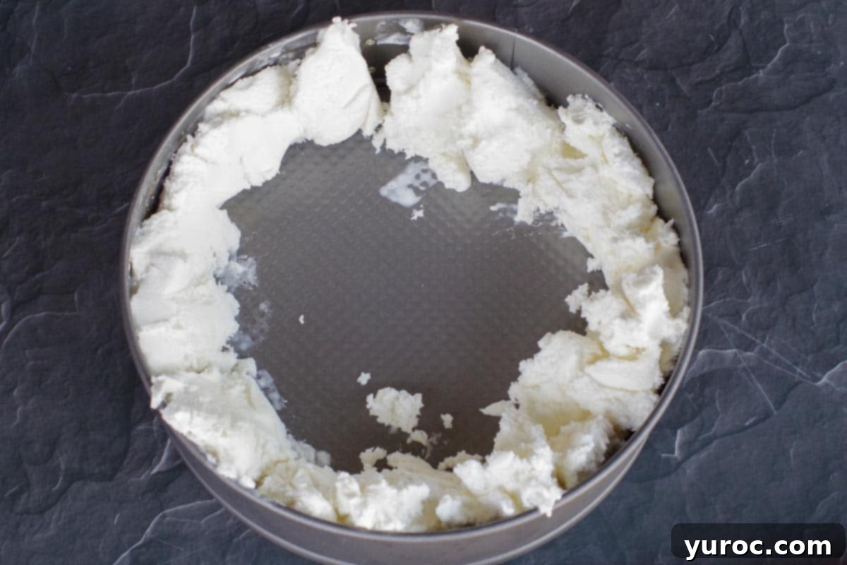 vanilla ice cream around outside of springform pan