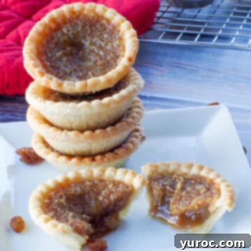 A mouth-watering stack of four butter tarts on a pristine white plate, with another butter tart perfectly split in half positioned in front of the stack.