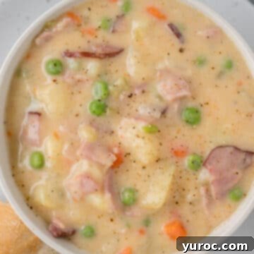 Ham Potato Soup in white bowl