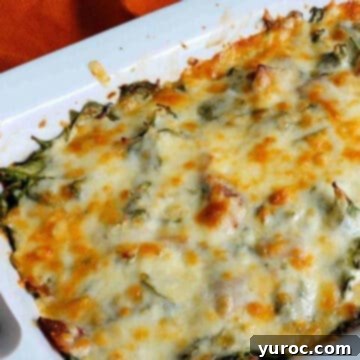 ham and cauliflower rice casserole in white casserole dish