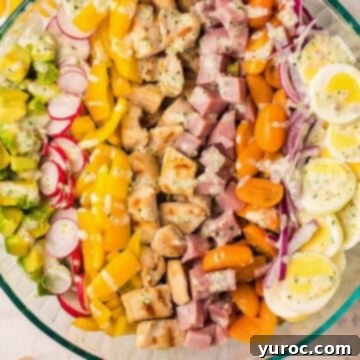 Cobb Salad in a glass bowl