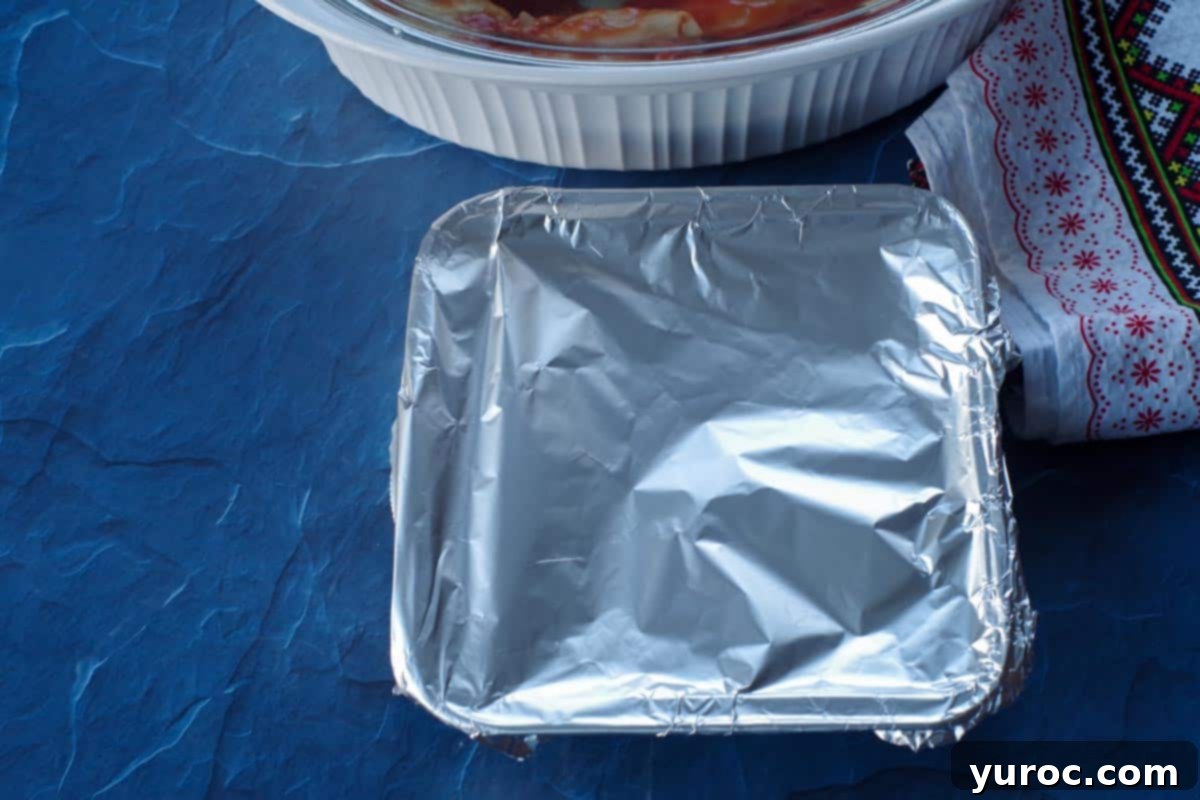casserole covered with aluminum foil