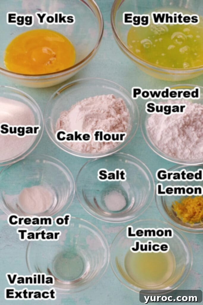 photo of labelled ingredients in daffodil cake
