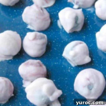 Yogurt-covered blueberries displayed on a vibrant blue surface.