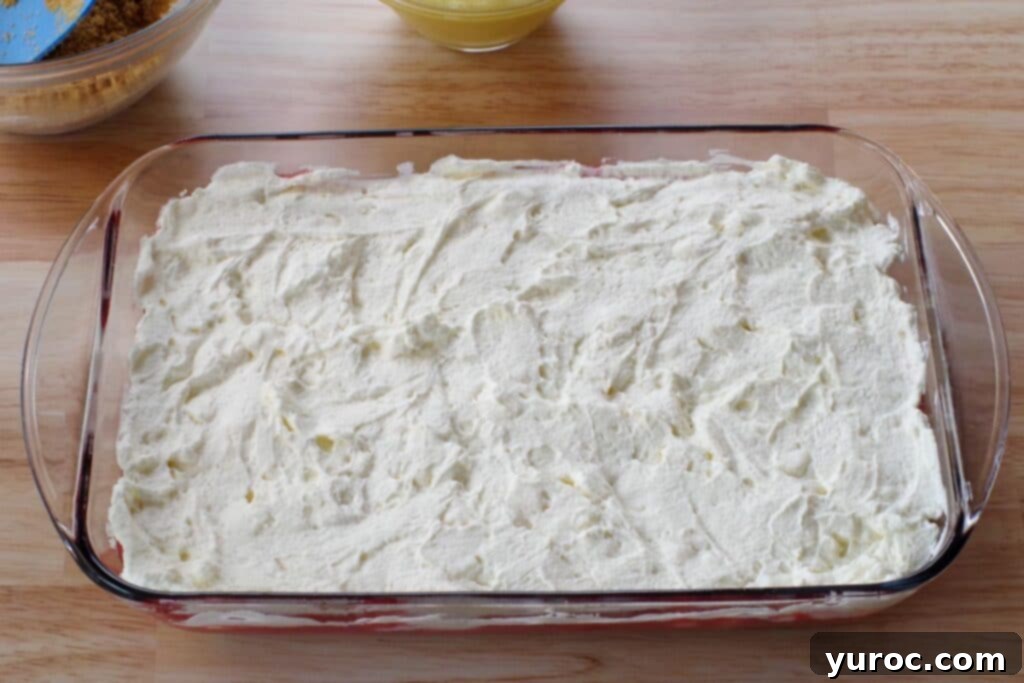 No-Bake Rhubarb Delight 10 whipped cream and marshmallow mixture spread over rhubarb
