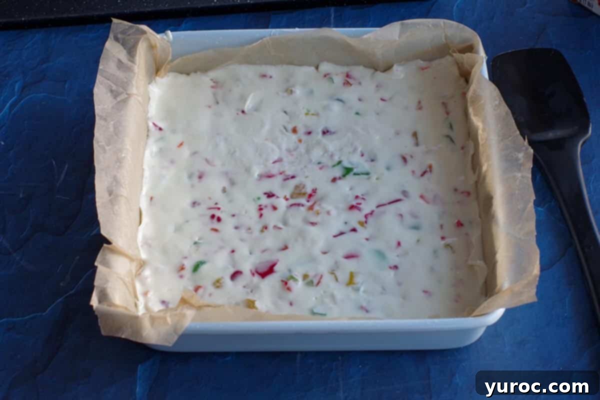 mixture poured into 8X8 parchment lined pan