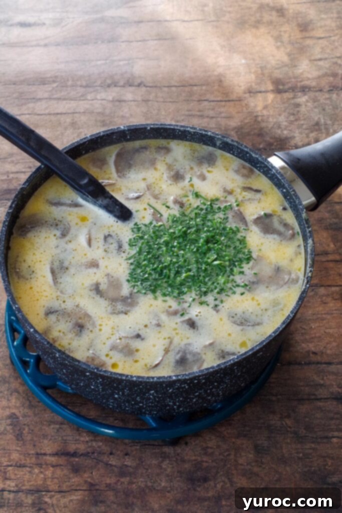 Effortless Beer Cheese Soup 7 Freshly chopped chives being sprinkled into the rich, golden beer cheese soup, adding a pop of green color and aromatic freshness as a final touch before serving.