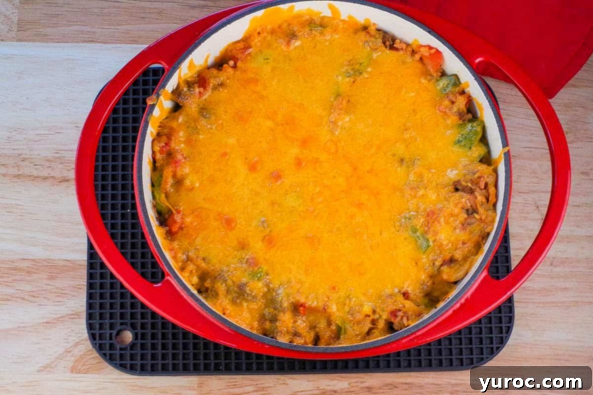 Stuffed Green Pepper Casserole with cheese melted on top.