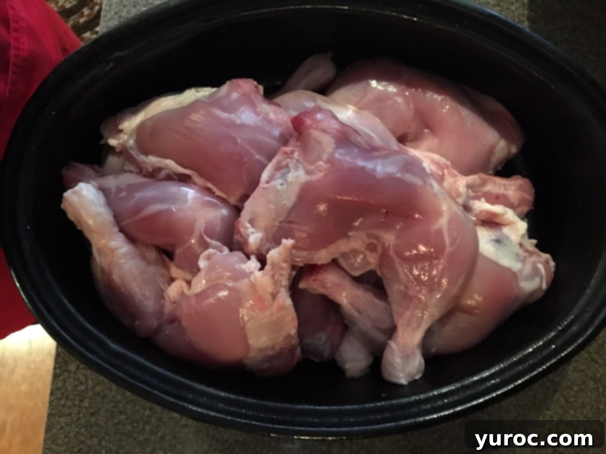 raw hoisin chicken in roaster