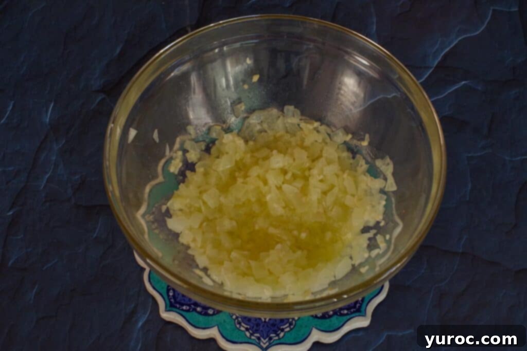onion, garlic and butter cooked together in glass bowl