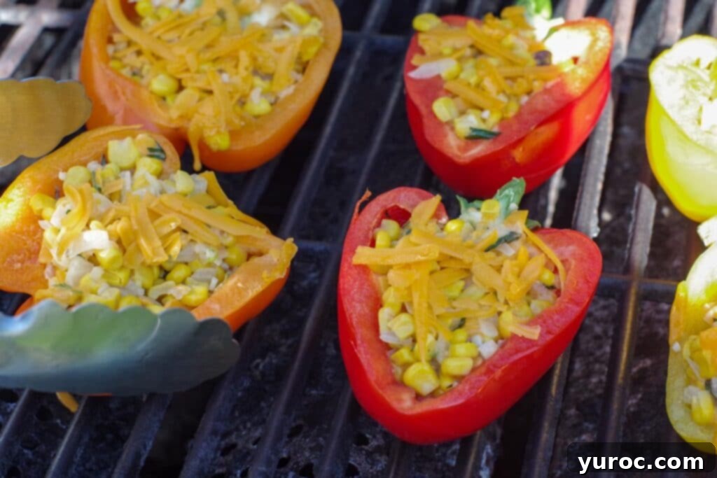 peppers cooking on the grille