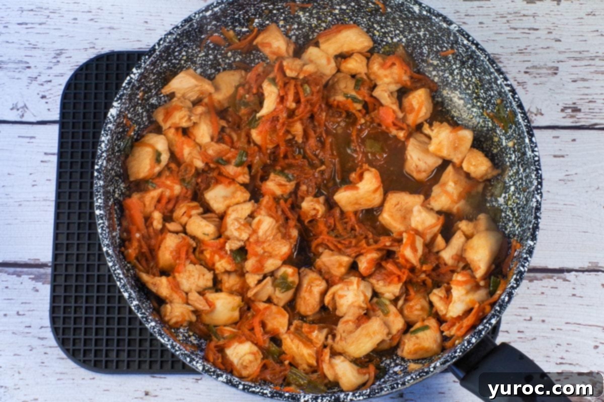 Honey Fire Chicken Lettuce Embrace 8 Chicken mixture with cornstarch added to thicken it in skillet.