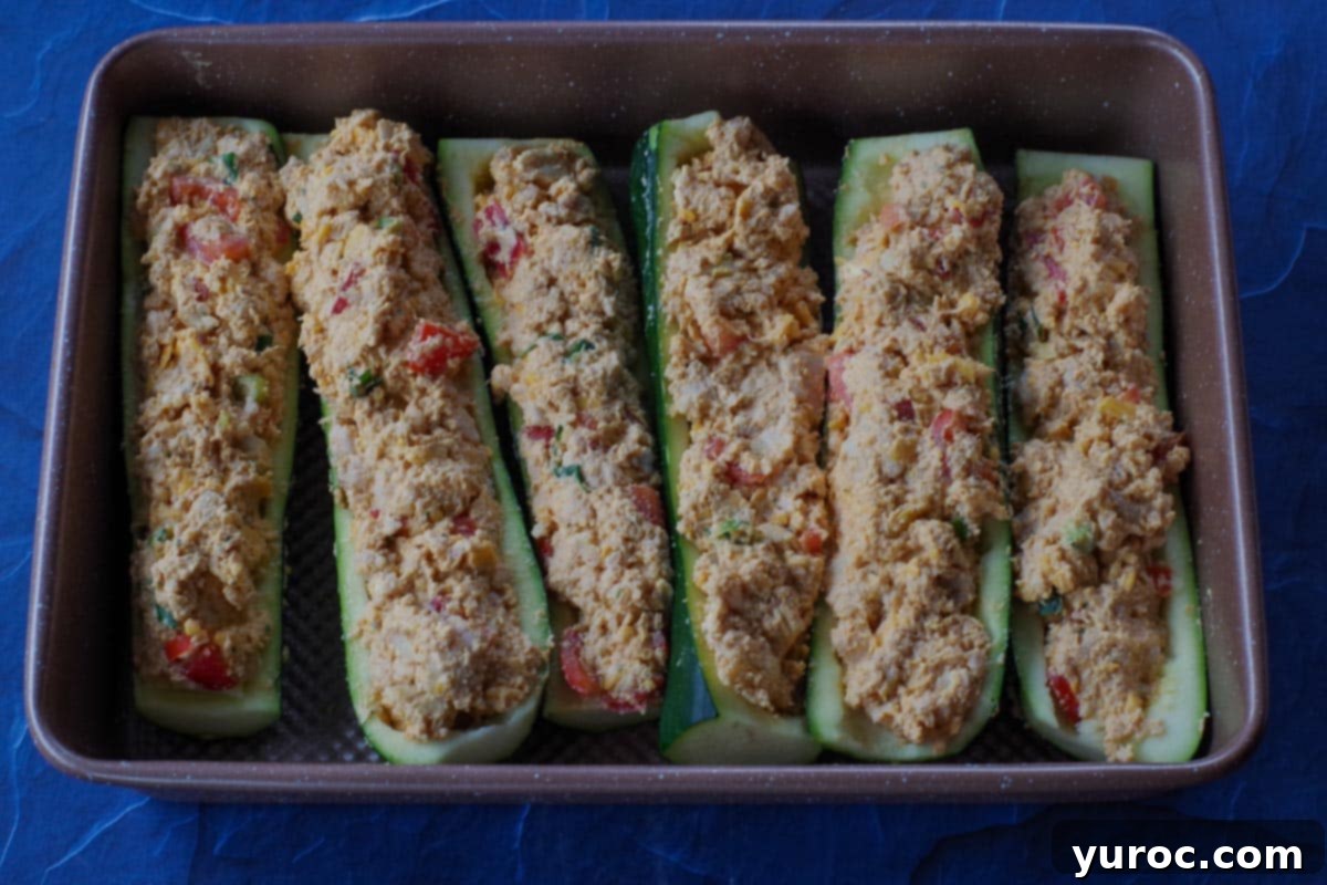stuffed zucchini in baking dish