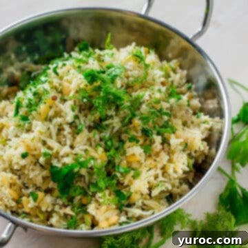 lemon rice in a silver work with dill on the side