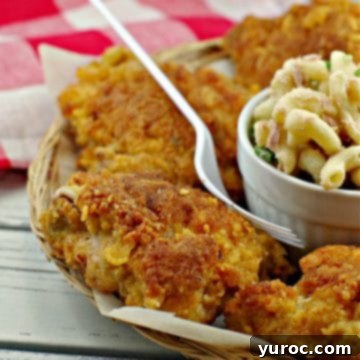 view of half plate of fried chicken with macaroni salad