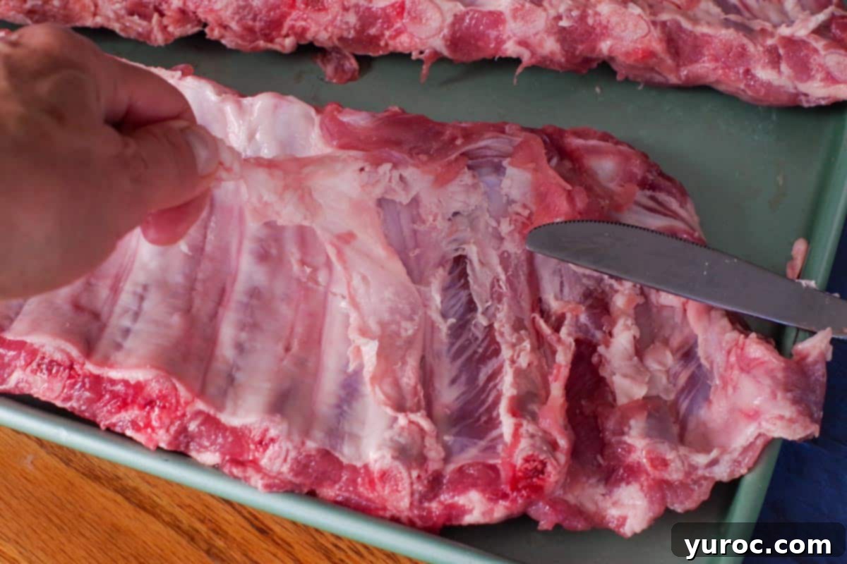 membrane being pulled back from ribs