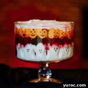 Halloween black forest trifle in a glass trifle dish