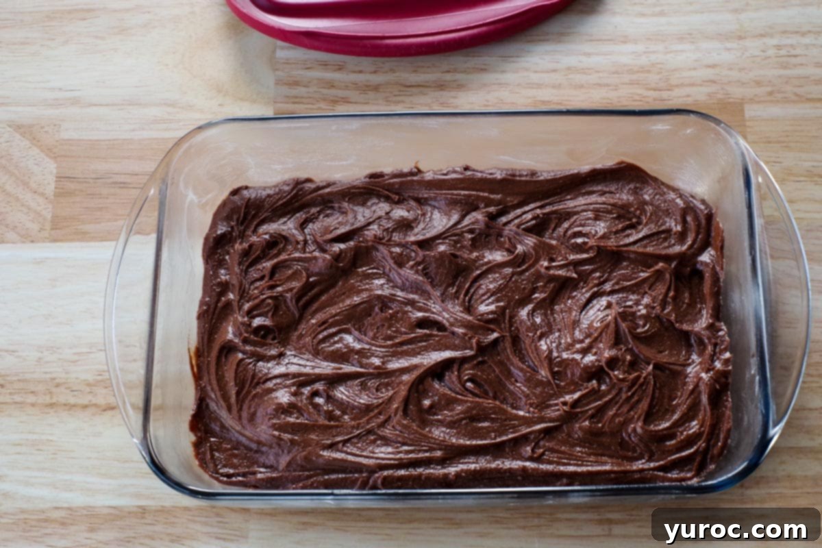 Chocolate Obsession Squares 12 batter poured into greased glass baking dish