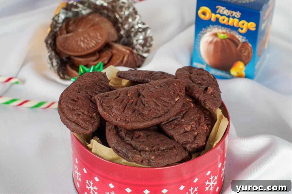Terry's chocolate orange cookies recipes in a red Christmas tin