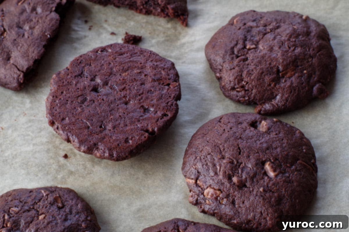 whole chocolate orange cookies baked, with one flipped over
