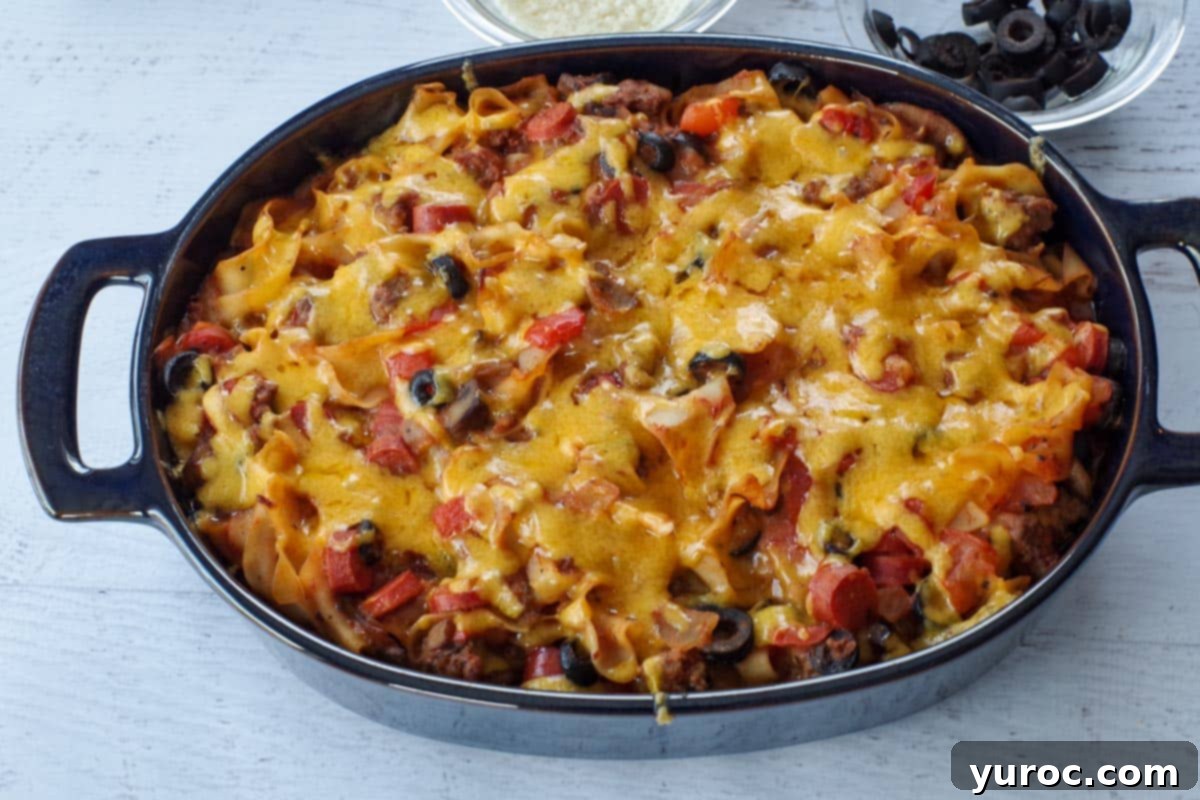 Guilt Free Pizza Casserole 8 Casserole with cheese melted on top