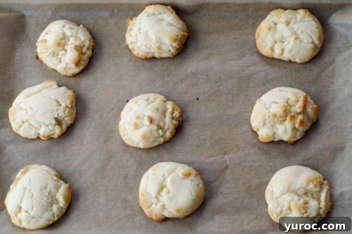 baked cookies on parchment lined cookie sheet