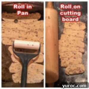 collage of 2 photos showing how to roll out cinnamon roll lasagna in pan or on cutting board