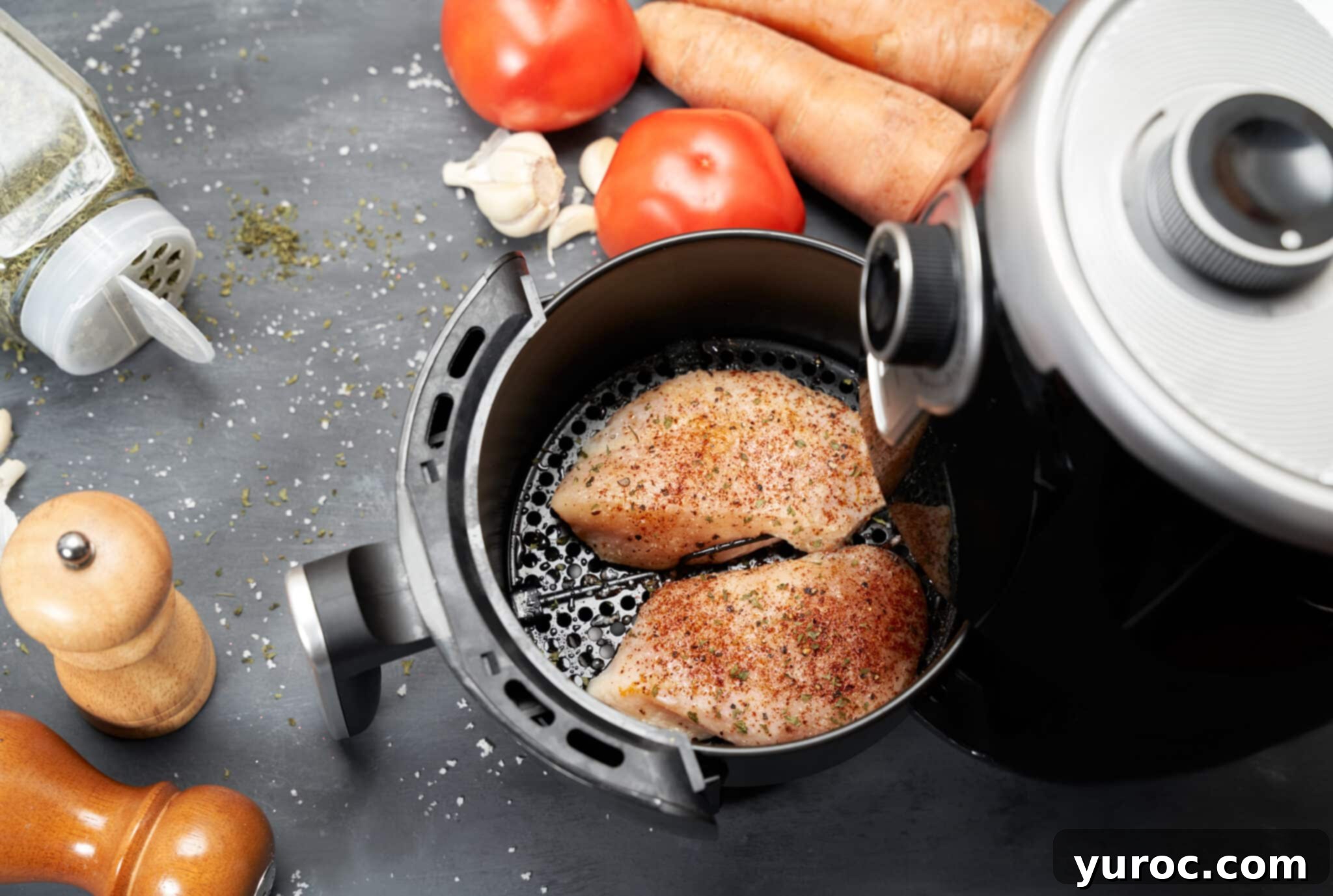2 chicken breasts in a single air fryer basket