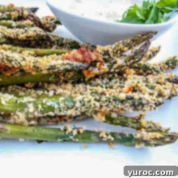 asparagus fries on a white surface with dip in the background