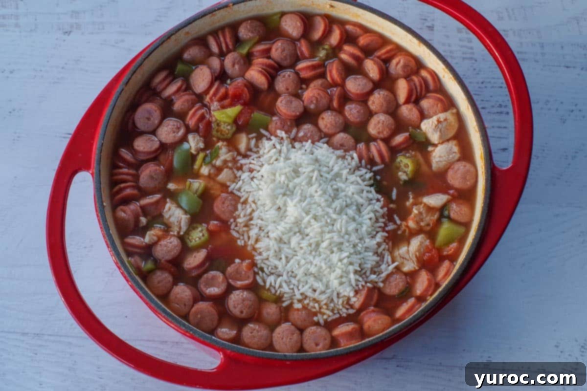 rice added to soup