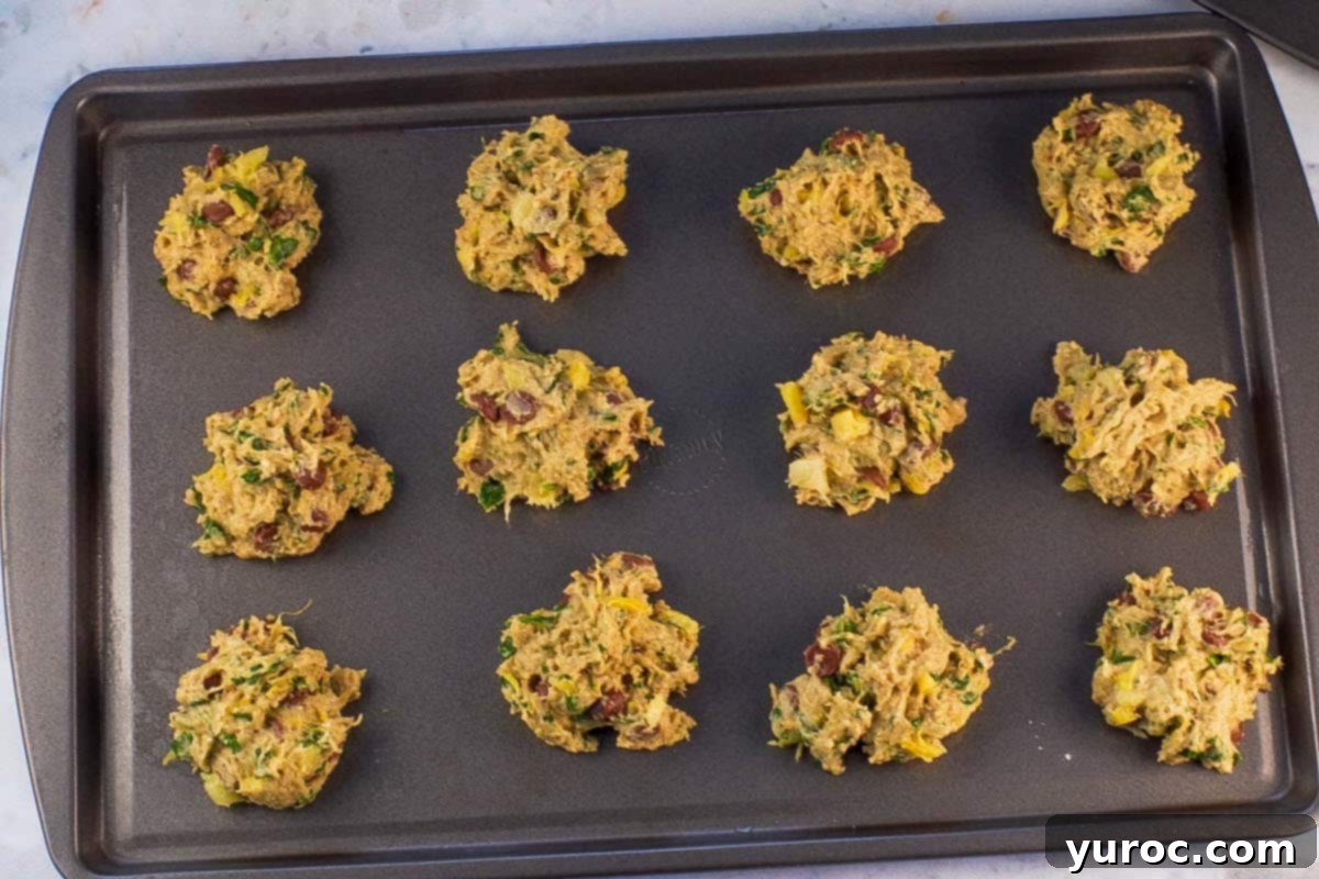 Cookie dough on cookie sheet ready to be baked.