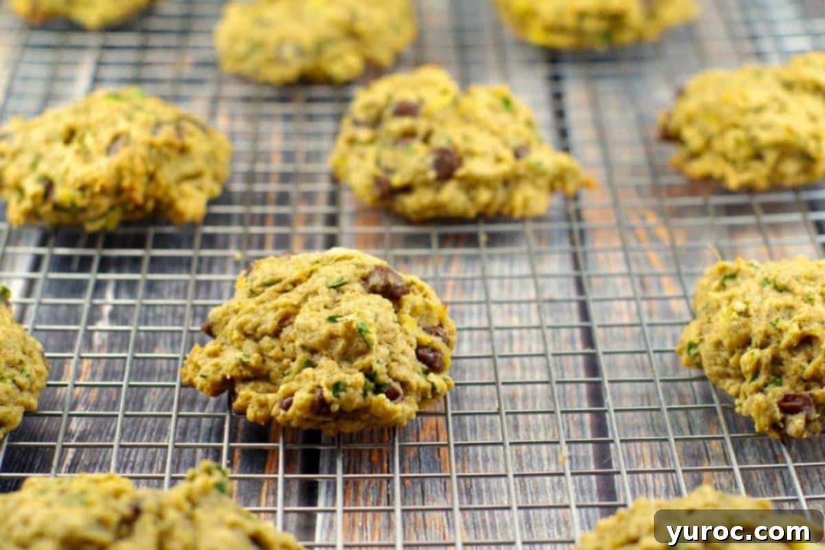 Heathy Chocolate Chip Spinach Cookies on a cooling rack.