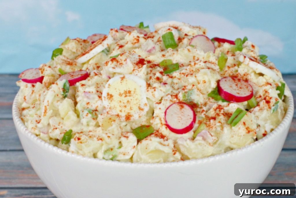 BBQ Beer Can Chicken 6 Potato Salad in a white bowl
