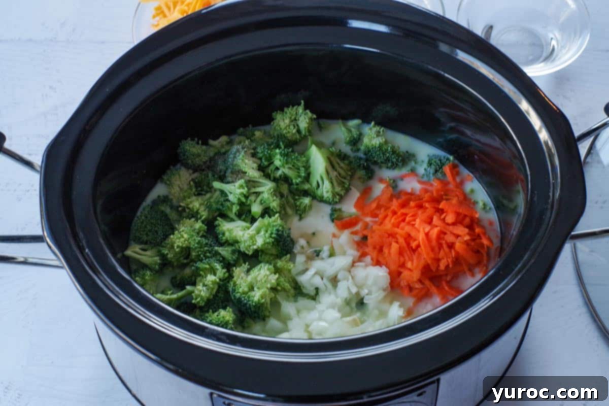 All ingredients (except cheese and cornstarch) added to the crockpot