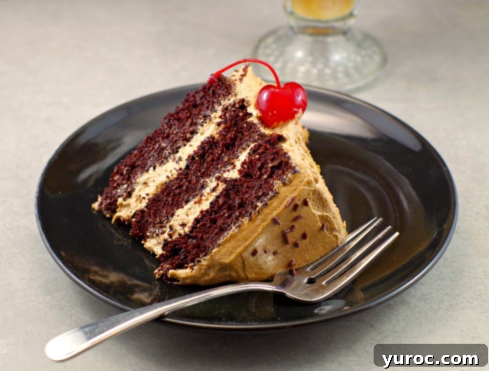 Root Beer Float Layer Cake served with vanilla ice cream
